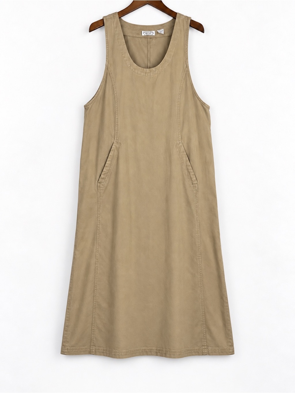 Vintage 90s Carolina Blues Khaki Cotton Pinafore Maxi Dress L